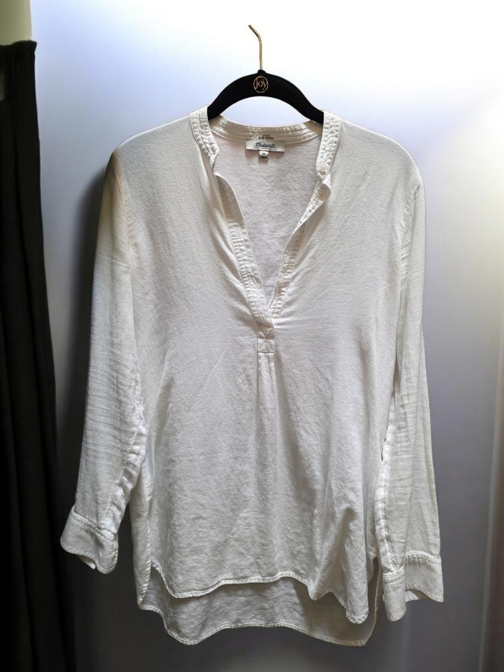 Eileen Fisher Cream Split-Neck Linen-Blend Tunic Blouse